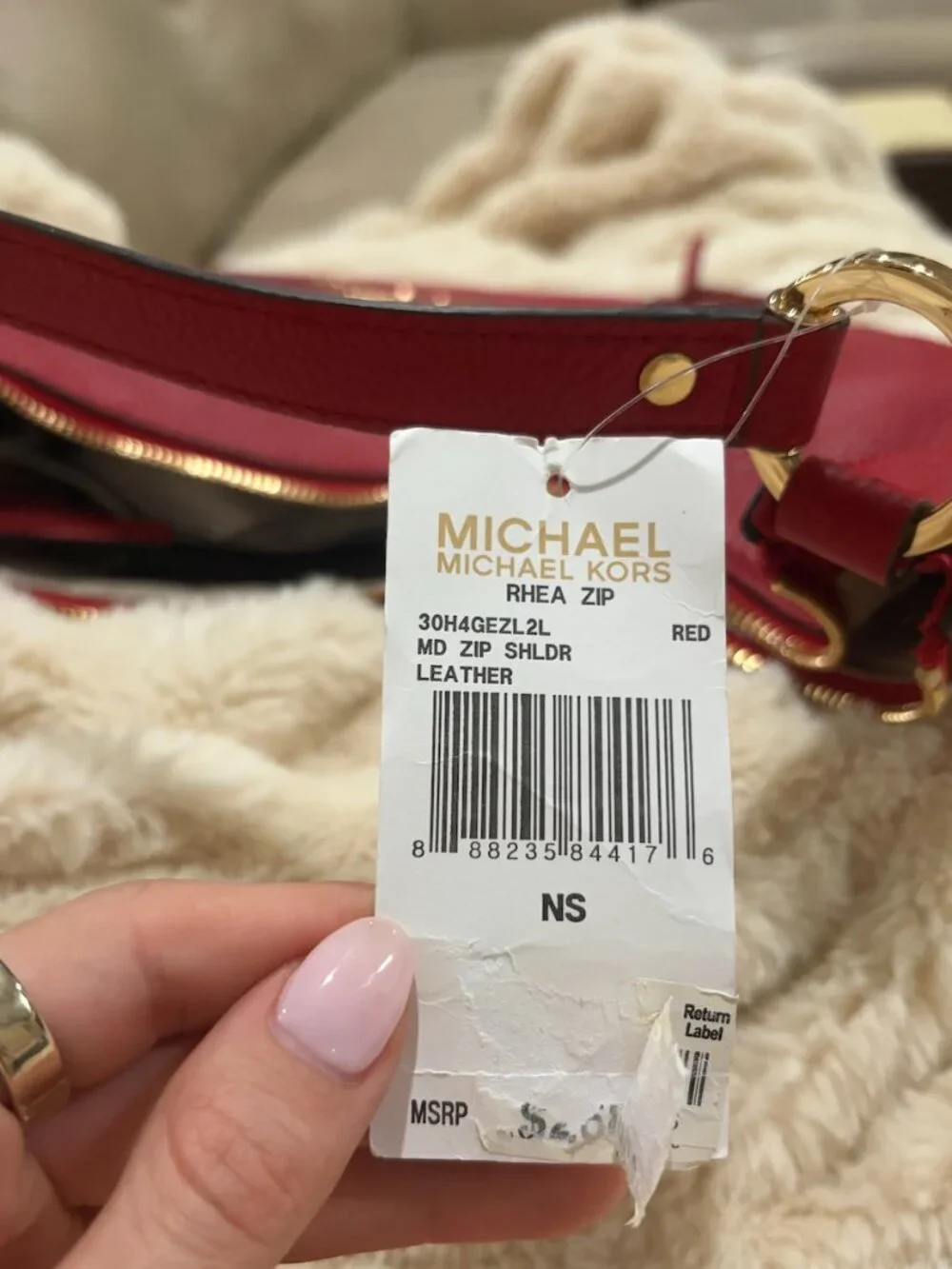 Michael Kors Rhea Zip MD Red Leather Shoulder Bag NWT
